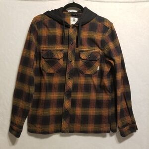 Element M Top Flannel Shacket Hooded Heavyweight Orange Black Fall Outdoors Work